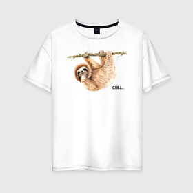 Женская футболка хлопок Oversize с принтом Ленивец , 100% хлопок | свободный крой, круглый ворот, спущенный рукав, длина до линии бедер
 | sloth | ленивец | ленивцы