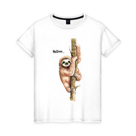 Женская футболка хлопок с принтом Ленивец , 100% хлопок | прямой крой, круглый вырез горловины, длина до линии бедер, слегка спущенное плечо | sloth | ленивец | ленивцы