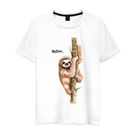 Мужская футболка хлопок с принтом Ленивец , 100% хлопок | прямой крой, круглый вырез горловины, длина до линии бедер, слегка спущенное плечо. | sloth | ленивец | ленивцы