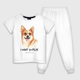 Детская пижама хлопок с принтом Корги , 100% хлопок |  брюки и футболка прямого кроя, без карманов, на брюках мягкая резинка на поясе и по низу штанин
 | Тематика изображения на принте: corgi | корги | собака | собаки