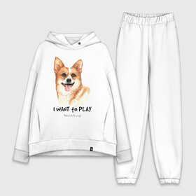 Женский костюм хлопок Oversize с принтом Корги ,  |  | corgi | корги | собака | собаки