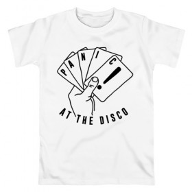 Мужская футболка хлопок с принтом Panic! At the Disco , 100% хлопок | прямой крой, круглый вырез горловины, длина до линии бедер, слегка спущенное плечо. | 