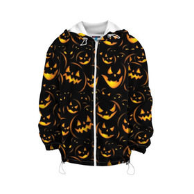 Детская куртка 3D с принтом Хэллоуин , 100% полиэстер | застежка — молния, подол и капюшон оформлены резинкой с фиксаторами, по бокам — два кармана без застежек, один потайной карман на груди, плотность верхнего слоя — 90 г/м2; плотность флисового подклада — 260 г/м2 | background | black | color | eyes | fangs | halloween | holiday | horror | orange | pumpkin | sinister | teeth | vegetable | yellow | глаза | желтый | зловещий | зубы | клыки | овощ | оранжевый | праздник | тыквы | ужас | фон | хэллоуин | цвет | черный