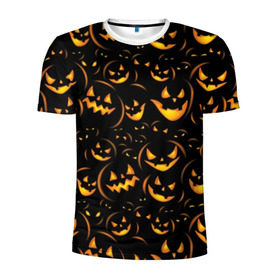 Мужская футболка 3D спортивная с принтом Хэллоуин , 100% полиэстер с улучшенными характеристиками | приталенный силуэт, круглая горловина, широкие плечи, сужается к линии бедра | Тематика изображения на принте: background | black | color | eyes | fangs | halloween | holiday | horror | orange | pumpkin | sinister | teeth | vegetable | yellow | глаза | желтый | зловещий | зубы | клыки | овощ | оранжевый | праздник | тыквы | ужас | фон | хэллоуин | цвет | черный