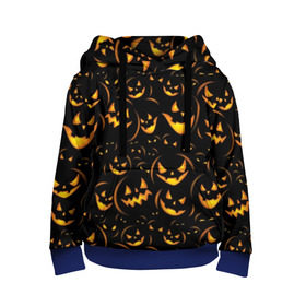 Детская толстовка 3D с принтом Хэллоуин , 100% полиэстер | двухслойный капюшон со шнурком для регулировки, мягкие манжеты на рукавах и по низу толстовки, спереди карман-кенгуру с мягким внутренним слоем | background | black | color | eyes | fangs | halloween | holiday | horror | orange | pumpkin | sinister | teeth | vegetable | yellow | глаза | желтый | зловещий | зубы | клыки | овощ | оранжевый | праздник | тыквы | ужас | фон | хэллоуин | цвет | черный