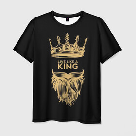 Мужская футболка 3D с принтом Живи, как король , 100% полиэфир | прямой крой, круглый вырез горловины, длина до линии бедер | beard | black | color | cool | crown | hipster | king | lady | like | live | mustache | power | royal | strength | super | trend | yellow | борода | власть | желтый | живи | как | королевская | король | корона | круто | особа | сила | супер | тренд | усы 