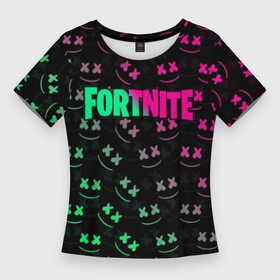 Женская футболка 3D Slim с принтом FORTNITE x MARSHMELLO ,  |  | 2019 | armor | armour | cybersport | dj | esport | fortnite | game | glitch | logo | marshmello | season 9 | usa | америка | броня | глитч | игра | киберспорт | клубная музыка | маршмелло | 