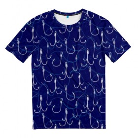 Мужская футболка 3D с принтом Рыболовные крючки , 100% полиэфир | прямой крой, круглый вырез горловины, длина до линии бедер | 