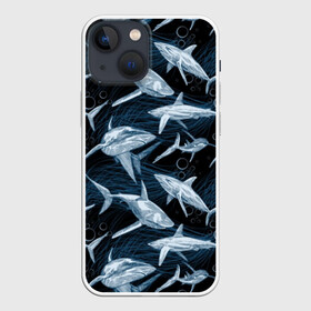 Чехол для iPhone 13 mini с принтом Акулы ,  |  | abyss | background | black | blue | bubbles | color | danger | depth | fin | mu | nature | ocean | predator | sea | shark | sharp | tail | teeth | акула | бездна | водоросли | глубина | зубы | море | океан | опасность | острые | плавник 