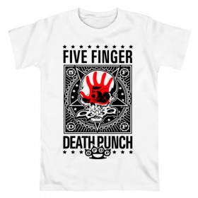 Мужская футболка хлопок с принтом Five Finger Death Punch , 100% хлопок | прямой крой, круглый вырез горловины, длина до линии бедер, слегка спущенное плечо. | 5fdp | ffdp | five finger death punch | metal | альтернатива | группы | метал | музыка | хеви метал