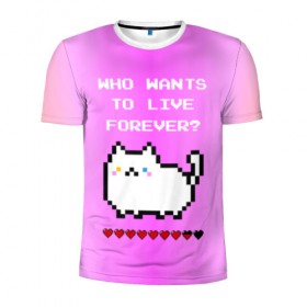 Мужская футболка 3D спортивная с принтом Cat forever , 100% полиэстер с улучшенными характеристиками | приталенный силуэт, круглая горловина, широкие плечи, сужается к линии бедра | 9 жизней | forever | pixel art | queen | wants to live | квин цитата | котенок | котик | котики | коты | кошка | кошки | пиксели | пиксель арт