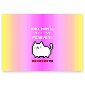 Поздравительная открытка с принтом Cat forever , 100% бумага | плотность бумаги 280 г/м2, матовая, на обратной стороне линовка и место для марки
 | 9 жизней | forever | pixel art | queen | wants to live | квин цитата | котенок | котик | котики | коты | кошка | кошки | пиксели | пиксель арт