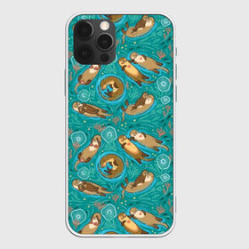 Чехол для iPhone 12 Pro Max с принтом Весёлые выдры , Силикон |  | algae | animal | background | blue | brown | color | cute | fauna | flora | fun | funny | green | heart | jellyfish | otter | river | water | white | белый | весело | вода | водоросли | выдра | животное | забавно | зеленый | коричневый | медуза 