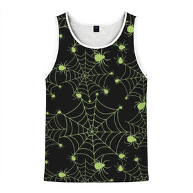 Мужская майка 3D с принтом Зелёная паутина , 100% полиэстер | круглая горловина, приталенный силуэт, длина до линии бедра. Пройма и горловина окантованы тонкой бейкой | Тематика изображения на принте: background | black | cobweb | color | gothic | green | halloween | holiday | insect | pattern | spider | weave | web | готика | зеленый | насекомое | паук | паутина | плести | праздник | сеть | узор | фон | хэллоуин | цвет | черный