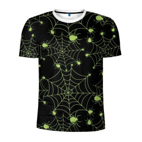 Мужская футболка 3D спортивная с принтом Зелёная паутина , 100% полиэстер с улучшенными характеристиками | приталенный силуэт, круглая горловина, широкие плечи, сужается к линии бедра | background | black | cobweb | color | gothic | green | halloween | holiday | insect | pattern | spider | weave | web | готика | зеленый | насекомое | паук | паутина | плести | праздник | сеть | узор | фон | хэллоуин | цвет | черный