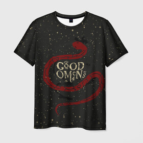 Мужская футболка 3D с принтом Змея Good Omens , 100% полиэфир | прямой крой, круглый вырез горловины, длина до линии бедер | evil | good | good omens | азирафель | ангел | благие намерения | гуд оменс | демон | добро | зло | змея | кроули