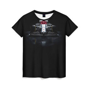 Женская футболка 3D с принтом Альфа ромео Болид F1 , 100% полиэфир ( синтетическое хлопкоподобное полотно) | прямой крой, круглый вырез горловины, длина до линии бедер | f1 | formula 1 | авто | альфа ромео | болид | гонки | машины | формула 1