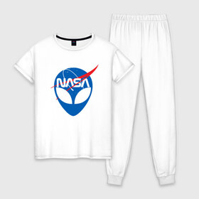 Женская пижама хлопок с принтом Nasa , 100% хлопок | брюки и футболка прямого кроя, без карманов, на брюках мягкая резинка на поясе и по низу штанин | nasa | space | галактика | земля | илон | инопланетяне | инопланетянин | картинка | картинки | космонавт | космос | луна | маск | мода | надпись | наса | планета | планеты | система | тренды