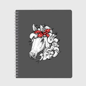 Тетрадь с принтом Белая лошадь , 100% бумага | 48 листов, плотность листов — 60 г/м2, плотность картонной обложки — 250 г/м2. Листы скреплены сбоку удобной пружинной спиралью. Уголки страниц и обложки скругленные. Цвет линий — светло-серый
 | animal | background | bandana | black | color | cool | fauna | gray | head | headdre | hipster | horse | image | look | mane | red | white | world | бандана | белый | взгляд | голова | головной | грива | животное | животный | имидж | конь | красный | лоша