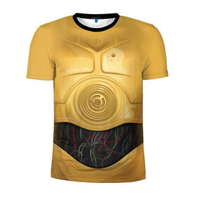 Мужская футболка 3D спортивная с принтом C-3PO костюм , 100% полиэстер с улучшенными характеристиками | приталенный силуэт, круглая горловина, широкие плечи, сужается к линии бедра | 