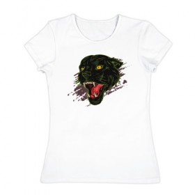 Женская футболка хлопок с принтом Пантера , 100% хлопок | прямой крой, круглый вырез горловины, длина до линии бедер, слегка спущенное плечо | кот | котики | коты | кошка | кошки | пантера | пантеры