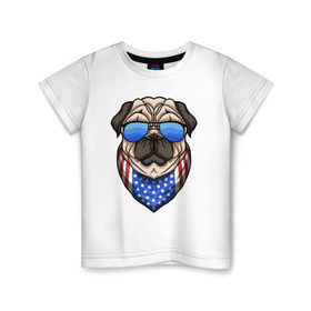 Детская футболка хлопок с принтом Крутой Мопс , 100% хлопок | круглый вырез горловины, полуприлегающий силуэт, длина до линии бедер | pug | америка | мопс | мопсы | собака | собаки | сша