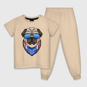 Детская пижама хлопок с принтом Крутой Мопс , 100% хлопок |  брюки и футболка прямого кроя, без карманов, на брюках мягкая резинка на поясе и по низу штанин
 | Тематика изображения на принте: pug | америка | мопс | мопсы | собака | собаки | сша
