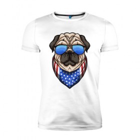 Мужская футболка премиум с принтом Крутой Мопс , 92% хлопок, 8% лайкра | приталенный силуэт, круглый вырез ворота, длина до линии бедра, короткий рукав | pug | америка | мопс | мопсы | собака | собаки | сша