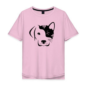 Мужская футболка хлопок Oversize с принтом Котопес , 100% хлопок | свободный крой, круглый ворот, “спинка” длиннее передней части | Тематика изображения на принте: cat | dog | kitten | unity | единство | кот | котенок | кошка | пес | собака
