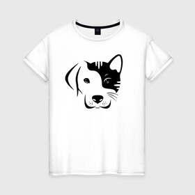 Женская футболка хлопок с принтом Котопес , 100% хлопок | прямой крой, круглый вырез горловины, длина до линии бедер, слегка спущенное плечо | cat | dog | kitten | unity | единство | кот | котенок | кошка | пес | собака