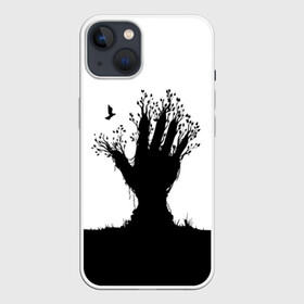 Чехол для iPhone 13 с принтом Дерево ,  |  | bird | branches | ground | hand | leafs | tree | ветки | дерево | земля | листья | птица | рука
