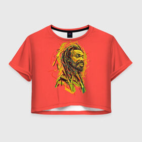 Женская футболка Cropp-top с принтом RastaArt , 100% полиэстер | круглая горловина, длина футболки до линии талии, рукава с отворотами | art | bob marley | cannabis | rasta | rastaman | reggae | reggy | weed | боб марли | раста | растаман | регги | рэгги