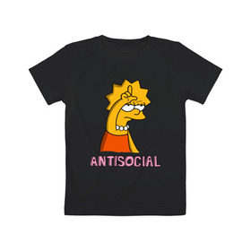Детская футболка хлопок с принтом Лиза Симпсон Antisocial , 100% хлопок | круглый вырез горловины, полуприлегающий силуэт, длина до линии бедер | antisocial | антисоциальный | лиза | лиза симпсон | симпсон