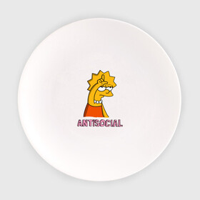 Тарелка с принтом Лиза Симпсон Antisocial , фарфор | диаметр - 210 мм
диаметр для нанесения принта - 120 мм | Тематика изображения на принте: antisocial | антисоциальный | лиза | лиза симпсон | симпсон