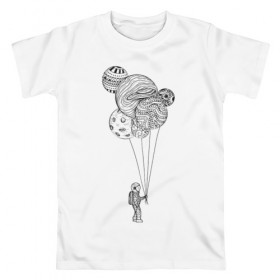 Мужская футболка хлопок с принтом Космонавт , 100% хлопок | прямой крой, круглый вырез горловины, длина до линии бедер, слегка спущенное плечо. | абстракция | астронавт | в космосе | космонавт | космос | планета | планеты | шарики