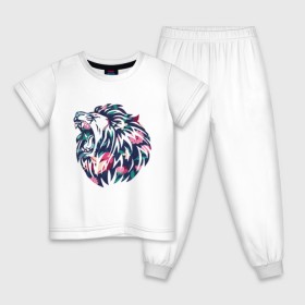 Детская пижама хлопок с принтом Цветочный лев , 100% хлопок |  брюки и футболка прямого кроя, без карманов, на брюках мягкая резинка на поясе и по низу штанин
 | животные | кошка | лев | растения | цветы