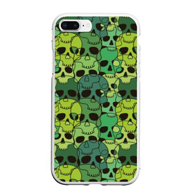 Чехол для iPhone 7Plus/8 Plus матовый с принтом Зеленые черепа , Силикон | Область печати: задняя сторона чехла, без боковых панелей | anger | black | death | drawing | green | horror | illustration | lime | look | marsh | scary | skull | terrible | болотный | взгляд | зеленый | злость | иллюстрация | рисунок | салатовый | страшный | ужас | ужасный | черепа | черный