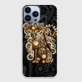 Чехол для iPhone 13 Pro Max с принтом Кошка в стиле стимпанк ,  |  | brow | cat | cats | cool | eyes | gear | iron | kitty | meow | punk | steel | style | tail | vintage | yellow | винт | винтаж | время | гайка | глаза | графика | железо | желтый | когти | колесо | коричневый | котики | котэ | кошка | лапы | механизм | мор