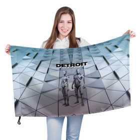 Флаг 3D с принтом Detroit: Вecome Human , 100% полиэстер | плотность ткани — 95 г/м2, размер — 67 х 109 см. Принт наносится с одной стороны | 3d | cтать человеком | detroit city | detroit: вecome human | игра | интерактивная | квест | кинематограф | приключения | франция