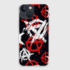 Чехол для iPhone 13 mini с принтом Анархия ,  |  | Тематика изображения на принте: anarchy | black | color | dots | emblem | red | sign | symbol | white | анархия | белый | знак | красный | символ | точки | цвет | черный | эмблема