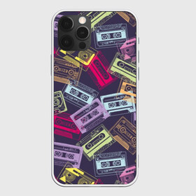 Чехол для iPhone 12 Pro Max с принтом Разноцветные кассеты , Силикон |  | audio | drawing | green | mauve | multicolored | music | purple | retro | turquoise | vintage | yellow | аудио | бирюза | винтаж | желтый | зеленый | кассета | лиловый | музыка | разноцветные | ретро | рисунок | фиолетовый