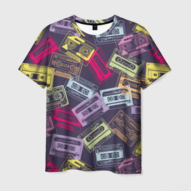Мужская футболка 3D с принтом Разноцветные кассеты , 100% полиэфир | прямой крой, круглый вырез горловины, длина до линии бедер | audio | drawing | green | mauve | multicolored | music | purple | retro | turquoise | vintage | yellow | аудио | бирюза | винтаж | желтый | зеленый | кассета | лиловый | музыка | разноцветные | ретро | рисунок | фиолетовый