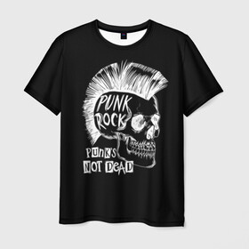 Мужская футболка 3D с принтом Панки не умирают , 100% полиэфир | прямой крой, круглый вырез горловины, длина до линии бедер | dude | guy | illustration | mohawk | music | negative | punk rock | punks | retro | skull | style | vintage | винтаж | иллюстрация | ирокез | музыка | негатив | панк рок | панки | парень | ретро | стиль | череп | чувак