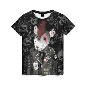 Женская футболка 3D с принтом Крыса в косухе , 100% полиэфир ( синтетическое хлопкоподобное полотно) | прямой крой, круглый вырез горловины, длина до линии бедер | anarchy | clothes | cool | earring | hairstyle | hamster | icon | jacket | mohawk | mouse | music | muzzle | piercing | punk | rat | riveting | rock | skull | spikes | анархия | значок | ирокез | к | клепки | круто | крыса | куртка | музыка | мышь