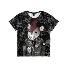 Детская футболка 3D с принтом Крыса в косухе , 100% гипоаллергенный полиэфир | прямой крой, круглый вырез горловины, длина до линии бедер, чуть спущенное плечо, ткань немного тянется | anarchy | clothes | cool | earring | hairstyle | hamster | icon | jacket | mohawk | mouse | music | muzzle | piercing | punk | rat | riveting | rock | skull | spikes | анархия | значок | ирокез | к | клепки | круто | крыса | куртка | музыка | мышь