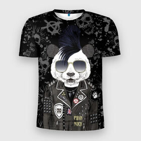 Мужская футболка 3D спортивная с принтом Панда в косухе , 100% полиэстер с улучшенными характеристиками | приталенный силуэт, круглая горловина, широкие плечи, сужается к линии бедра | anarchy | bear | color | cool | icon | jacket | mohawk | music | panda | piercing | punk | purple | rock | skull | white | аксессуар | анархия | белый | значок | ирокез | круто | куртка | медведь | музыка | одежда | очки | панда | панк |