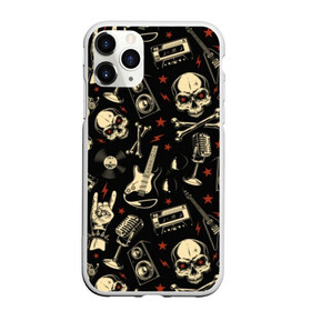 Чехол для iPhone 11 Pro Max матовый с принтом Гранж с черепами , Силикон |  | bones | grunge | guitar | hands | microphone | music | punk | record | rocker | skeleton | skull | sound | style | tape | vintage | vinyl | винил | винтаж | гитары | гранж | звук | кассеты | коза | кости | магнитофон | микрофон | молнии | музыка | очки | 