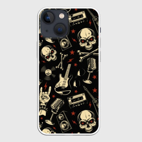 Чехол для iPhone 13 mini с принтом Гранж с черепами ,  |  | bones | grunge | guitar | hands | microphone | music | punk | record | rocker | skeleton | skull | sound | style | tape | vintage | vinyl | винил | винтаж | гитары | гранж | звук | кассеты | коза | кости | магнитофон | микрофон | молнии | музыка | очки | 