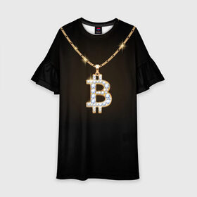 Детское платье 3D с принтом Бриллиантовый биткоин , 100% полиэстер | прямой силуэт, чуть расширенный к низу. Круглая горловина, на рукавах — воланы | bitcoin | black | chain | color | diamond | emblem | gold | golden | hip hop | logo | luxury | money | style | symbol | алмаз | блеск | блестящий | бриллиант | валюта | деньги | знак | золото | золотой | криптовалюта | кулон | логотип | люкс | роскошь | с