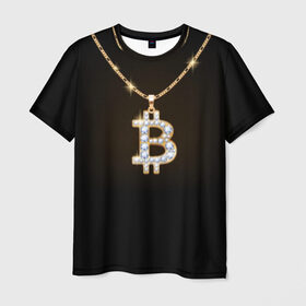 Мужская футболка 3D с принтом Бриллиантовый биткоин , 100% полиэфир | прямой крой, круглый вырез горловины, длина до линии бедер | bitcoin | black | chain | color | diamond | emblem | gold | golden | hip hop | logo | luxury | money | style | symbol | алмаз | блеск | блестящий | бриллиант | валюта | деньги | знак | золото | золотой | криптовалюта | кулон | логотип | люкс | роскошь | с